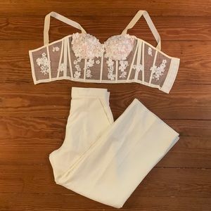 Georgia Chavez hand made 3D Flowers Bustier Set And Wide Leg Bride Pant